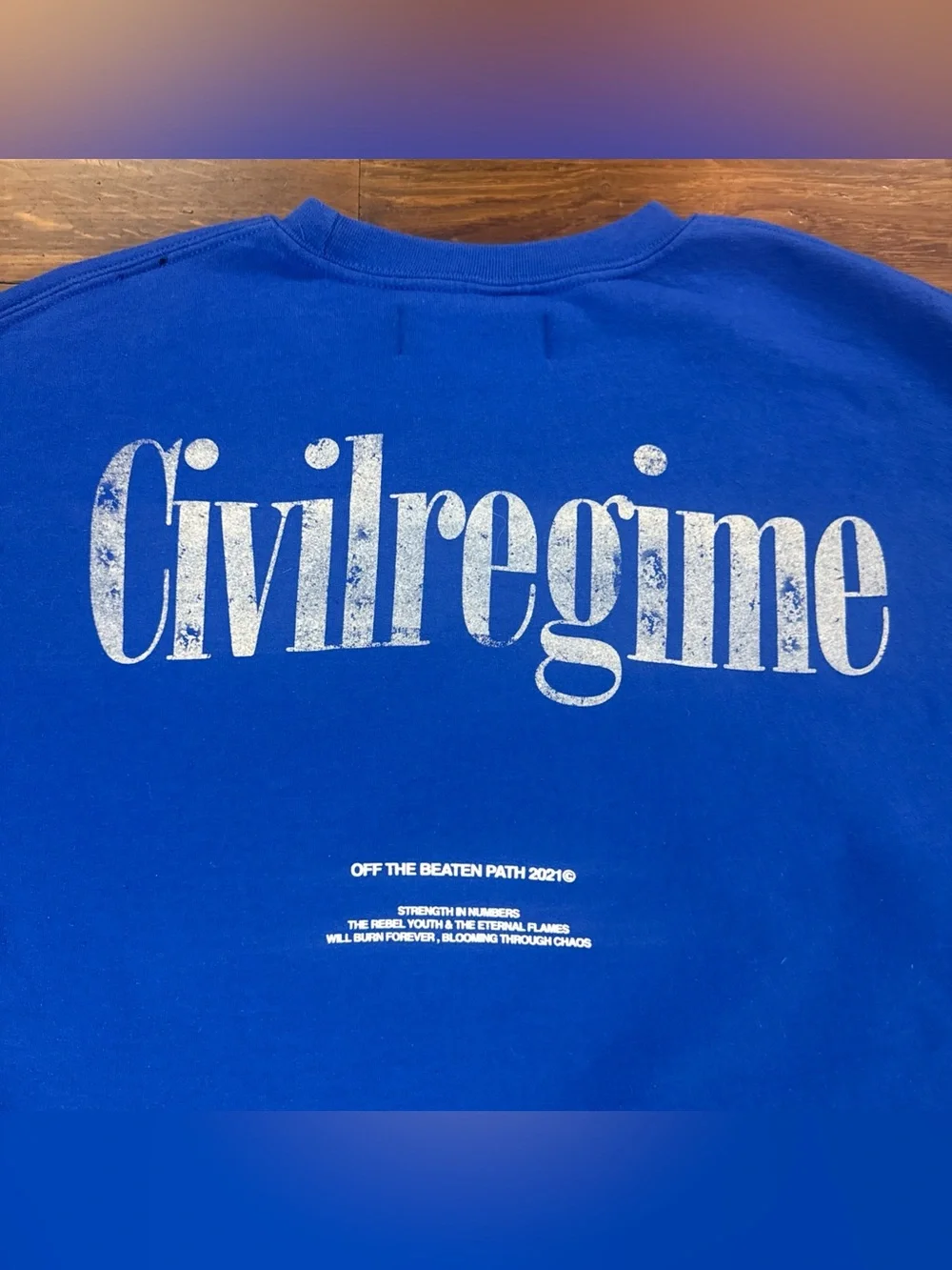 Civil Regime Crewneck Sweatshirt Medium Blue Off The Beaten Path Graphic Pullove